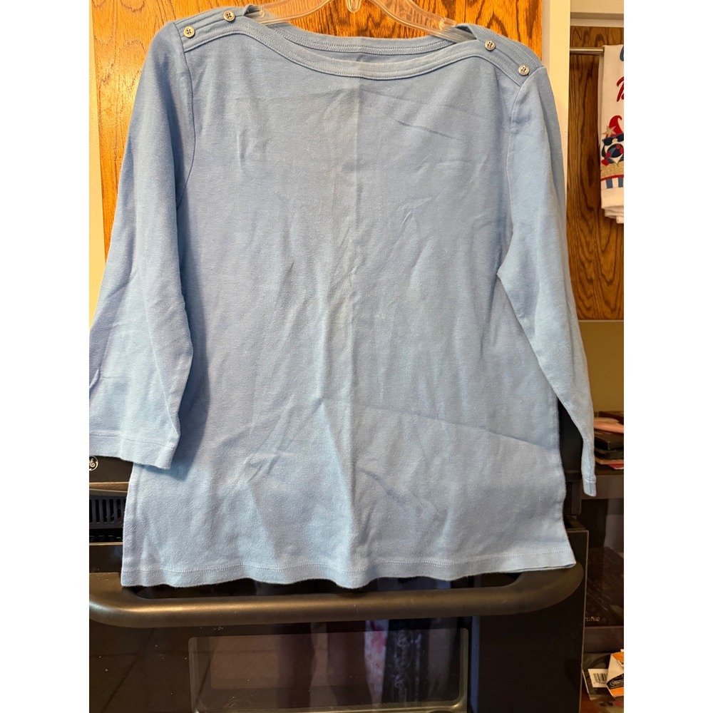 Westbound Womens Light Blue Button Shoulder Boat Neck Cotton Top Size‎ L